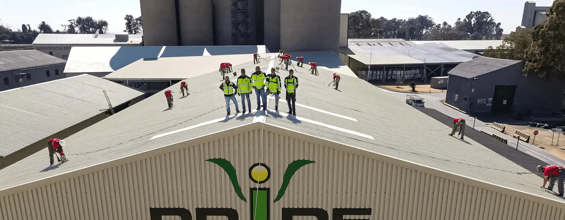 Aerial view of a large-scale Sicon Group industrial roofing flagship project in Gauteng