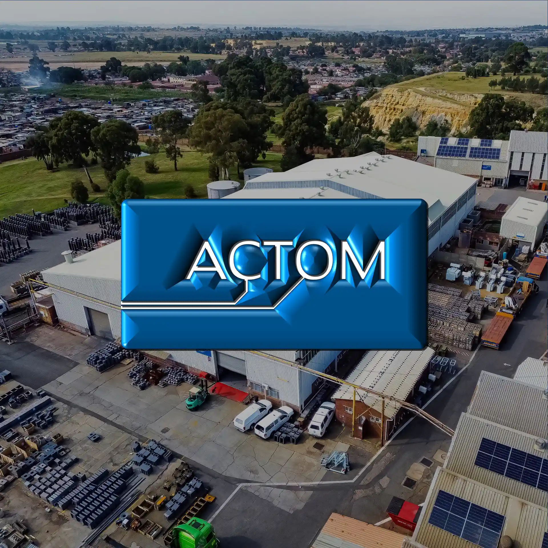 Aerial view of the Actom facility roof restoration with waterproofing and roof maintenance by Sicon Group, Gauteng