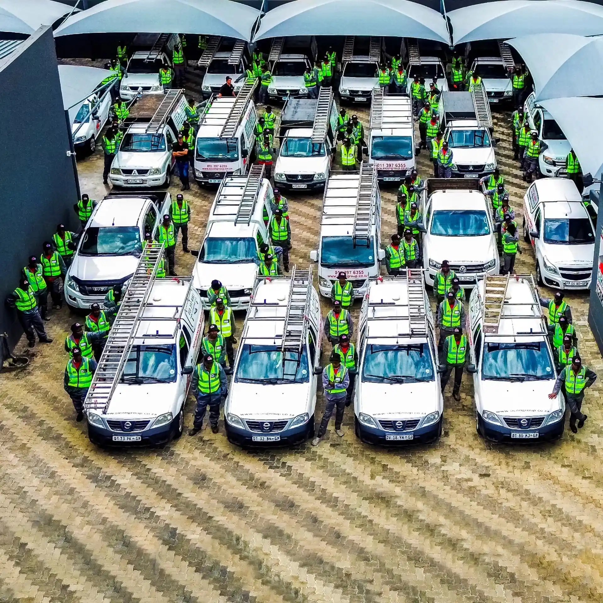 Sicon Group roofing team and branded fleet at their headquarters in Gauteng