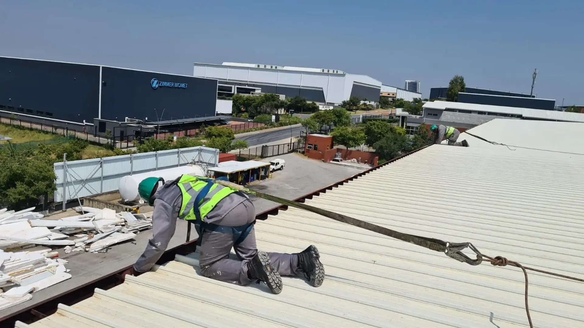 Preventative maintenance on a corrugated roof section as part of Sicon Group's maintenance programme