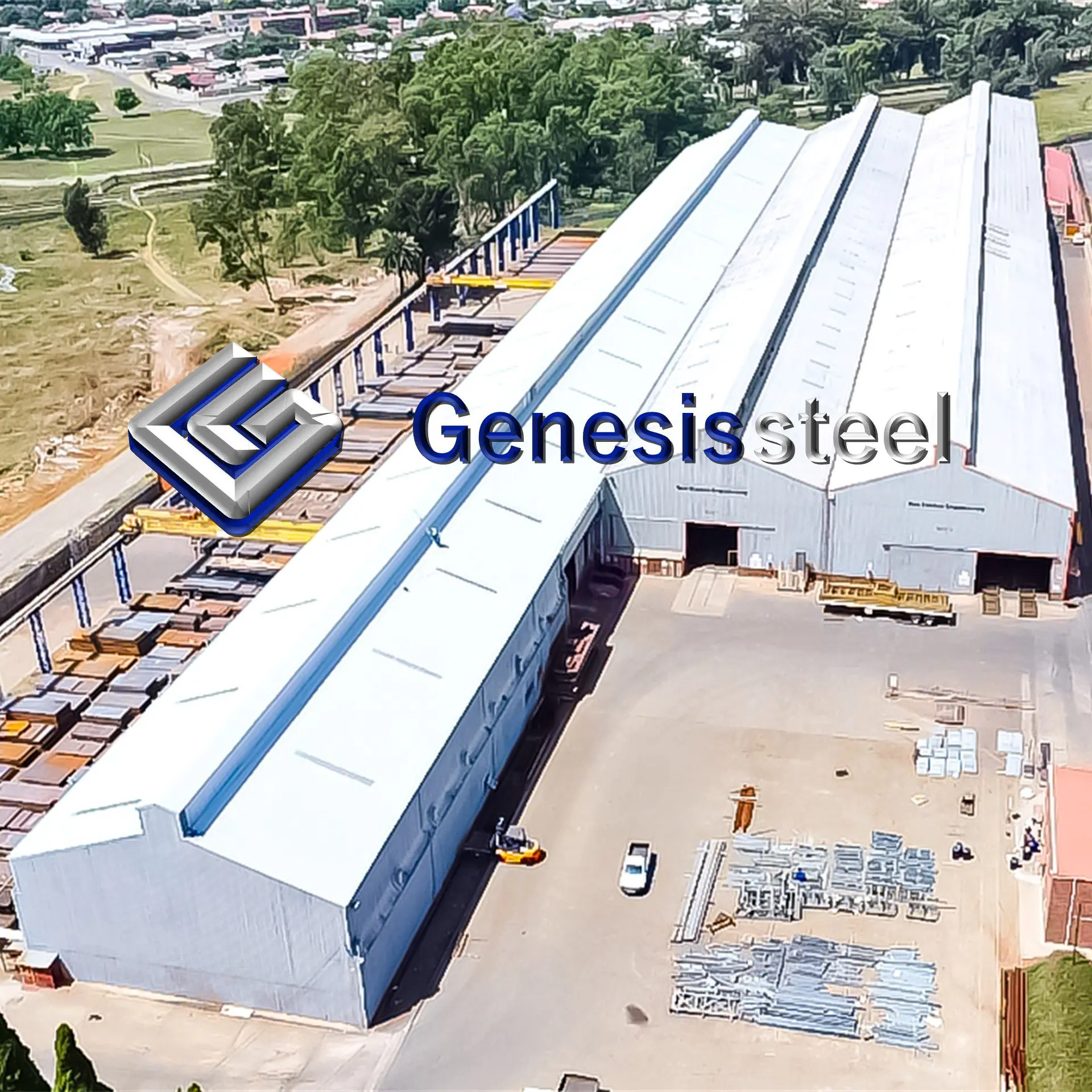 Aerial view of the Genesis Steel facility with fully restored roofs by Sicon Group