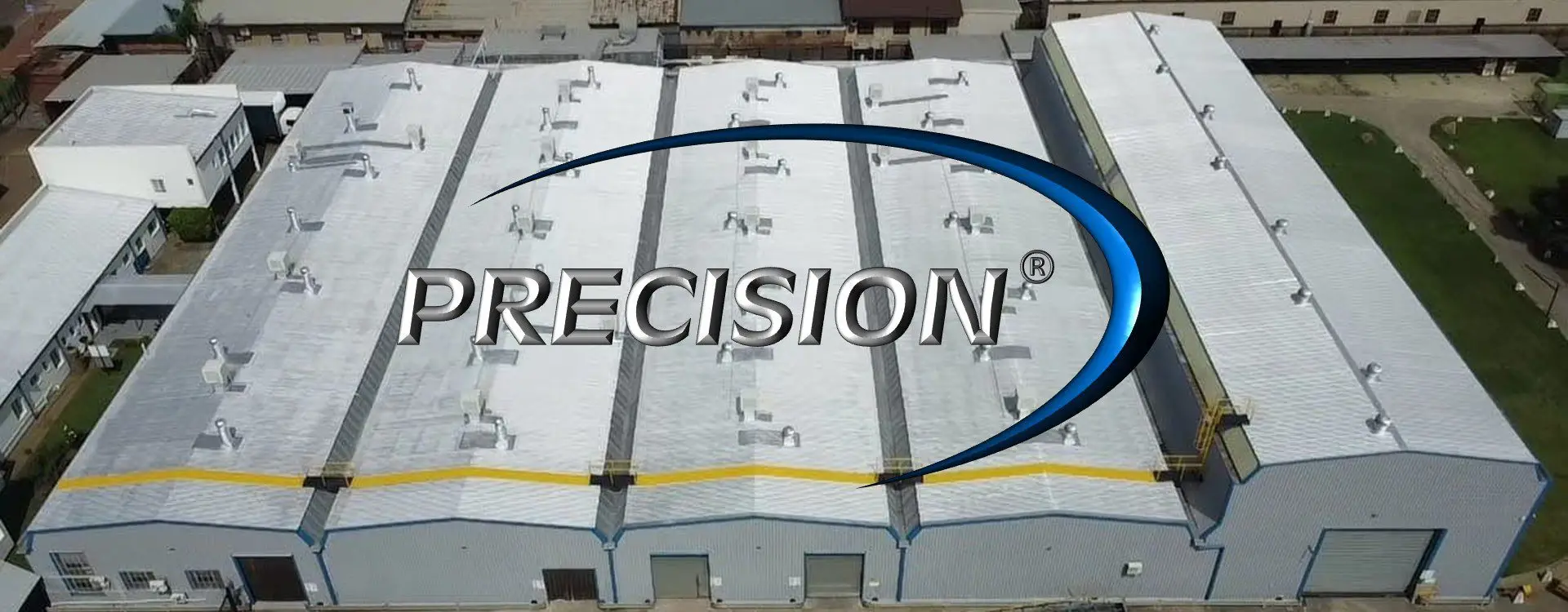 Aerial view of the restored Precision Valve facility roof in Gauteng, recoated white by Sicon Group